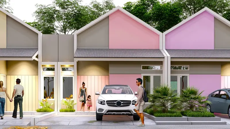 Ilustrasi fasad rumah tipe 36/72 Esa de Pastel